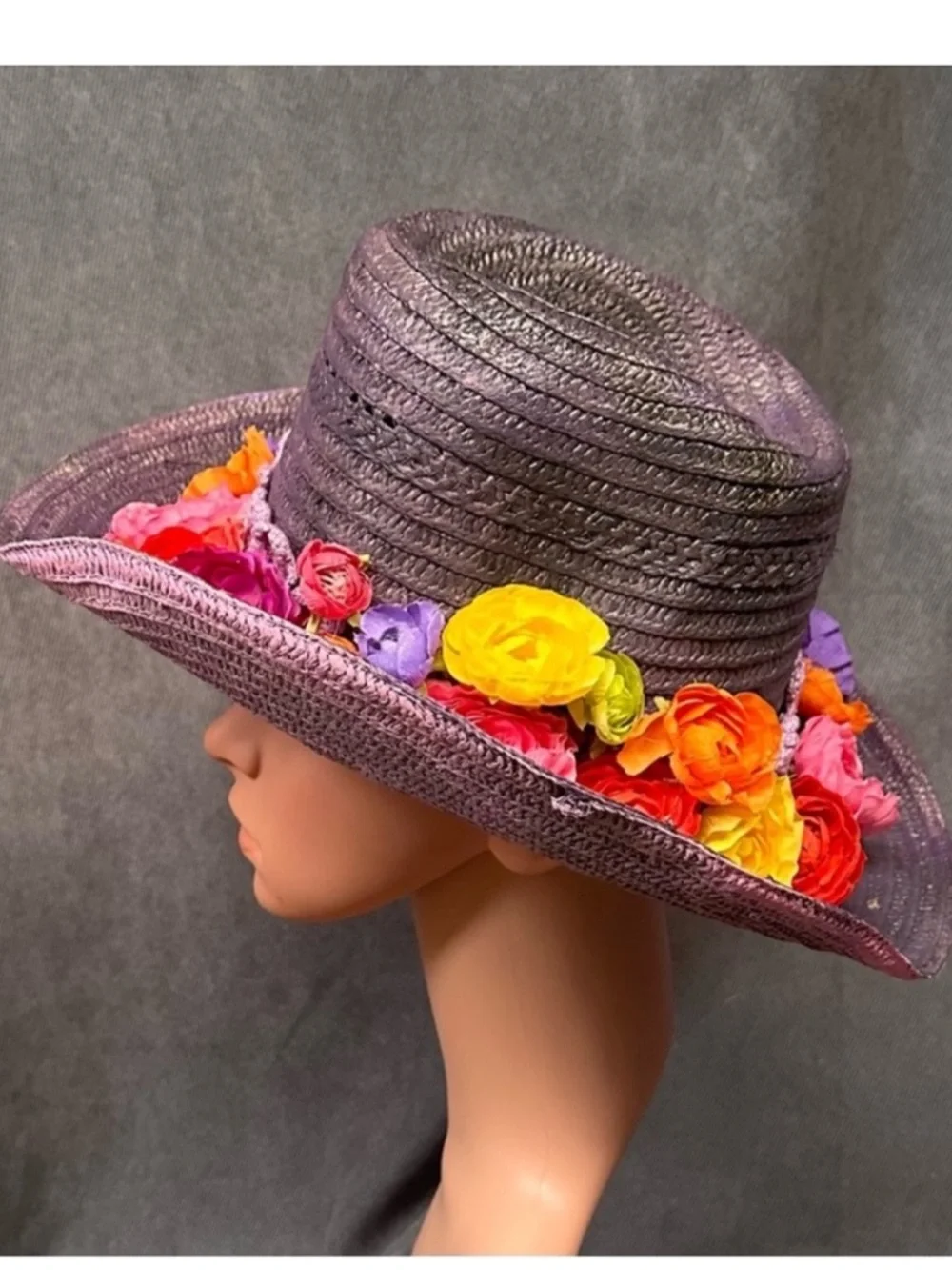 Vintage cowboy hat flowers floral purple western - Picture 2 of 8